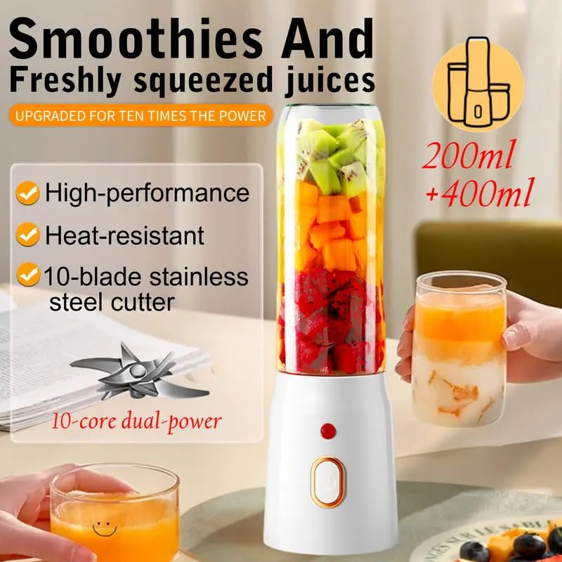 QLECT Portable Blender Juicer 45W with 1500mAh Battery – Rechargeable Smoothie Maker for Shakes, Juices, Protein Drinks & Travel – Personal Mini Mixer Bottle for Home, Office & Outdoor Use(White) - Image 2