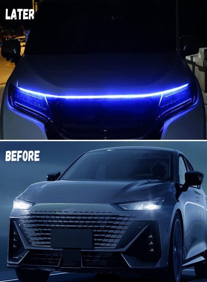 شريط إضاءة غطاء محرك السيارة من Hbxdeco، شريط LED مرن مقاوم للماء بطول 79 بوصة، أضواء تشغيل نهارية للسيارة تعمل بمسح ديناميكي، ملحقات تزيين خارجية عالمية لمعظم المركبات (أزرق، 79 بوصة) - Image 4