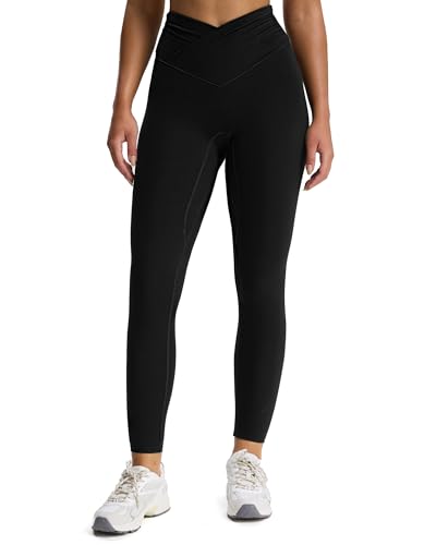 Aoxjox High Waisted Yoga Pants for Women Hidden Scrunch CrossWaist Buttery Soft Crossover Workout Venus Leggings 26 Black Small - Image 1