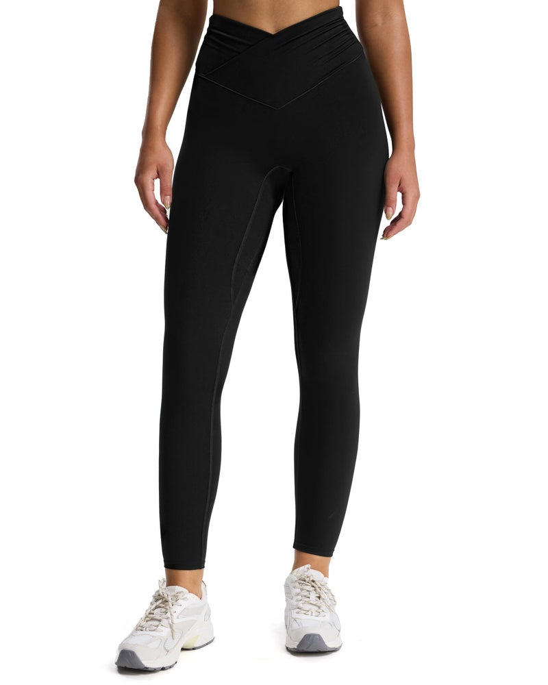 Aoxjox High Waisted Yoga Pants for Women Hidden Scrunch CrossWaist Buttery Soft Crossover Workout Venus Leggings 26 Black Small - Image 2