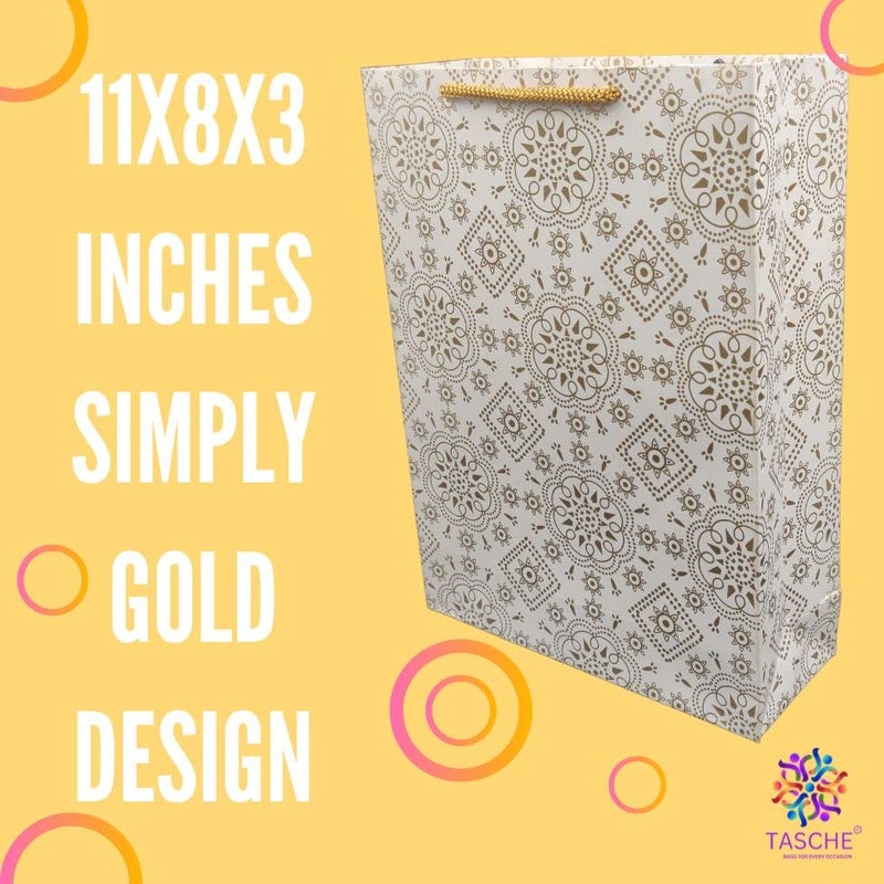TASCHE Gold Waves and Simply Gold Design Printed Assorted Gift Paper Bags | Gift Bags for Return gifts, and Birthday Holliday presents (11 * 8 * 3 Inches) (Pack of 24) - Image 5
