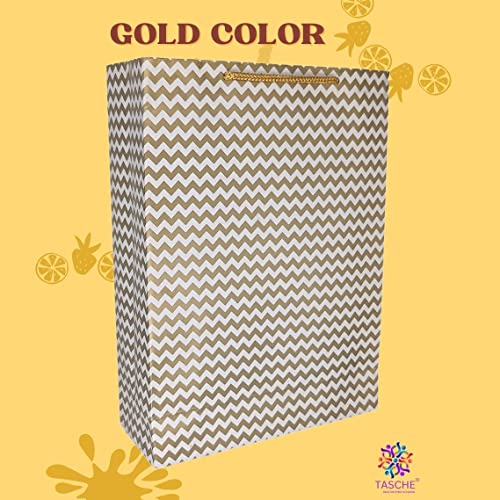 TASCHE Gold Waves and Simply Gold Design Printed Assorted Gift Paper Bags | Gift Bags for Return gifts, and Birthday Holliday presents (11 * 8 * 3 Inches) (Pack of 24) - Image 2