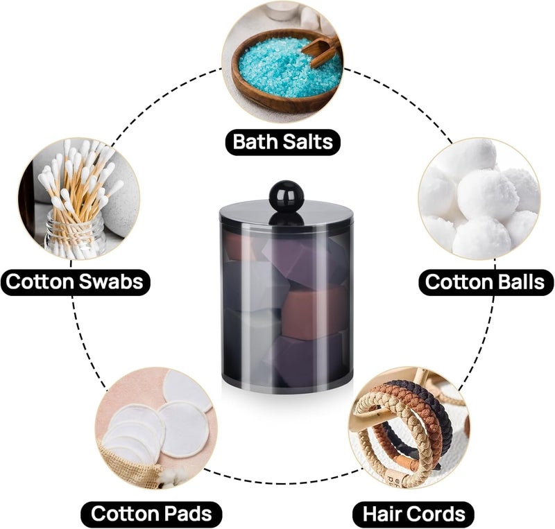 Xpandio Cottonswab Storage Dispenser Set, Light Black Clear Acrylic Apothecary Jar for Bathroom Vanity Organizer, Clear Cotton Ball Holder Cotton/Earbud Holder Storage Container with Lid (PACK OF 1) - Image 3