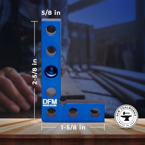 DFM Tool Works Small Square and Center Finder - Mini Square Tool with 11/32" Center Marking Hole Woodworking, Carpenter Engineering Square, Center Marking Tool, Made in USA - Blue - Image 2