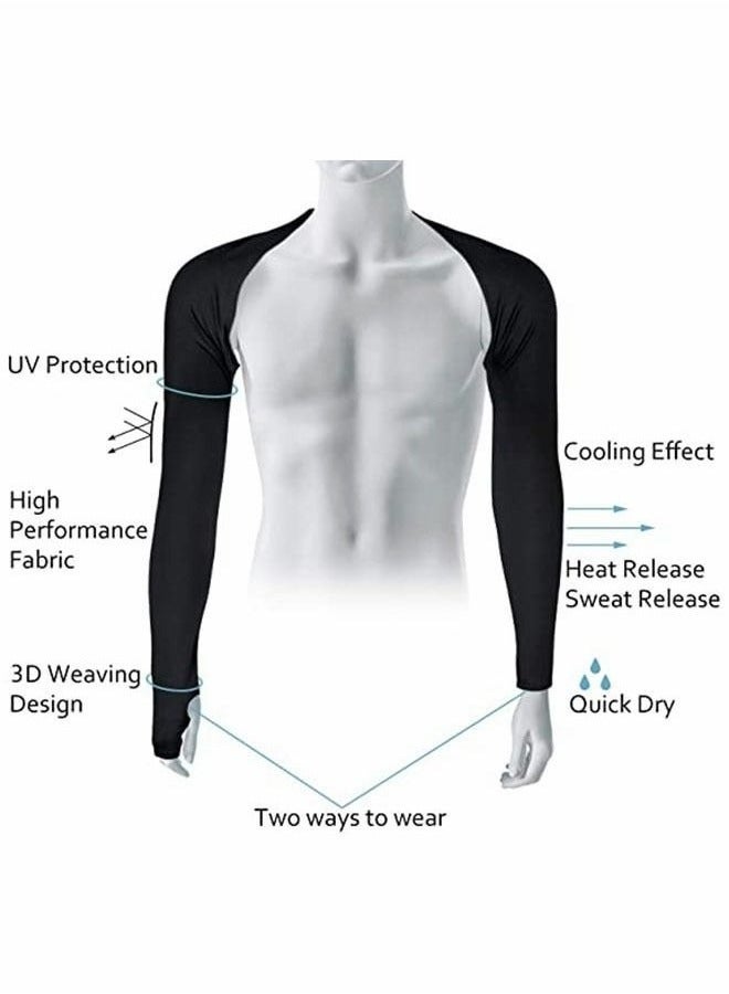 AGD 2-Piece Cooling Shoulder Cover, Arm Wrap, and Sun Protection Sleeves for Women and Men with Finger Hole for Golfing, Driving, Riding, and Fishing - Black  - Image 3