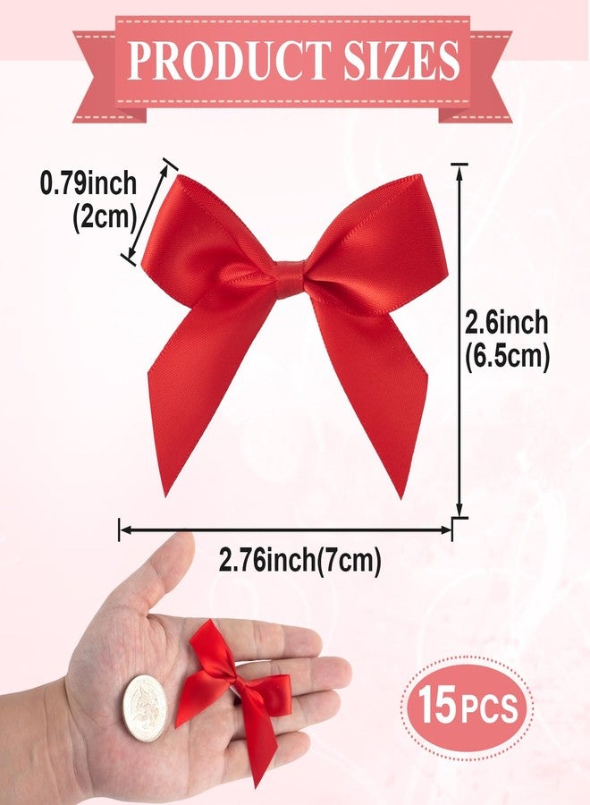 Mxxipp 15pcs Mini Gift Wrap Bows, Self-Adhesive Small Satin Ribbon Crafts Bow, Premade Tiny Bowknot for Christmas Wedding Birthday Party Decoration Flowers Cookies Gift Wrapping- Red - Image 2