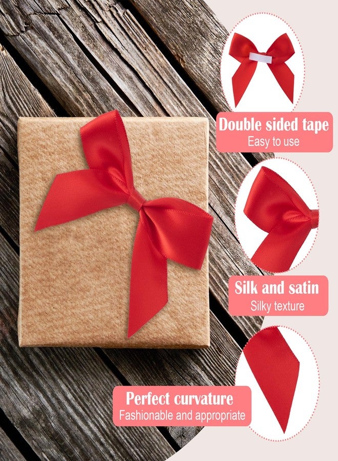 Mxxipp 15pcs Mini Gift Wrap Bows, Self-Adhesive Small Satin Ribbon Crafts Bow, Premade Tiny Bowknot for Christmas Wedding Birthday Party Decoration Flowers Cookies Gift Wrapping- Red - Image 3