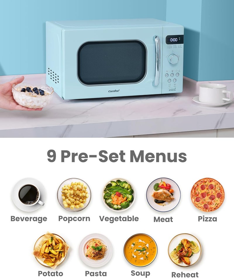 Comfee' ' Retro Small Microwave Oven With Compact Size, 9 Preset Menus, Position-Memory Turntable, Mute Function, Countertop Microwave For Small Spaces, 0.7 Cu Ft/700W, Green, AM720C2RA-G - Image 3