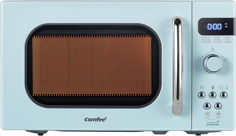 Comfee' ' Retro Small Microwave Oven With Compact Size, 9 Preset Menus, Position-Memory Turntable, Mute Function, Countertop Microwave For Small Spaces, 0.7 Cu Ft/700W, Green, AM720C2RA-G - Image 1