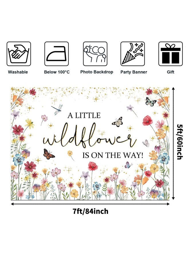 Avezano Wildflower Baby Shower Decorations A Little Wildflower is On The Way Baby Shower Backdrop She is a Wildflower Theme Baby Girls' Baby Shower Photoshoot Background Banner (7x5ft(84x60in)) - Image 3