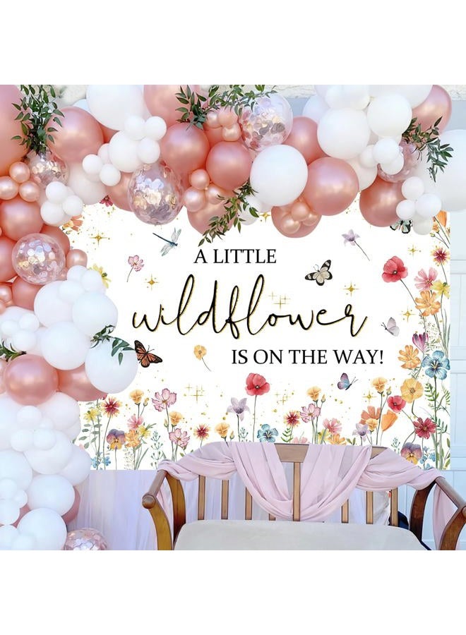 Avezano Wildflower Baby Shower Decorations A Little Wildflower is On The Way Baby Shower Backdrop She is a Wildflower Theme Baby Girls' Baby Shower Photoshoot Background Banner (7x5ft(84x60in)) - Image 2