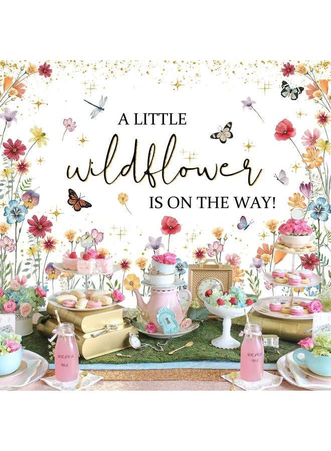 Avezano Wildflower Baby Shower Decorations A Little Wildflower is On The Way Baby Shower Backdrop She is a Wildflower Theme Baby Girls' Baby Shower Photoshoot Background Banner (7x5ft(84x60in)) - Image 4