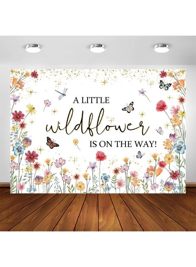 Avezano Wildflower Baby Shower Decorations A Little Wildflower is On The Way Baby Shower Backdrop She is a Wildflower Theme Baby Girls' Baby Shower Photoshoot Background Banner (7x5ft(84x60in)) - Image 1