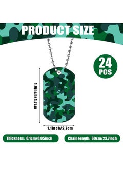 Saintrygo 24 Pcs Camouflage Dog Tags Military Acrylic Army Dog Tags Party Favors Camo Party Favors Camo Necklace with Metal Beaded Chain for Men Soldier Arm(Green)  - Image 2