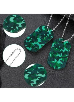 Saintrygo 24 Pcs Camouflage Dog Tags Military Acrylic Army Dog Tags Party Favors Camo Party Favors Camo Necklace with Metal Beaded Chain for Men Soldier Arm(Green)  - Image 3