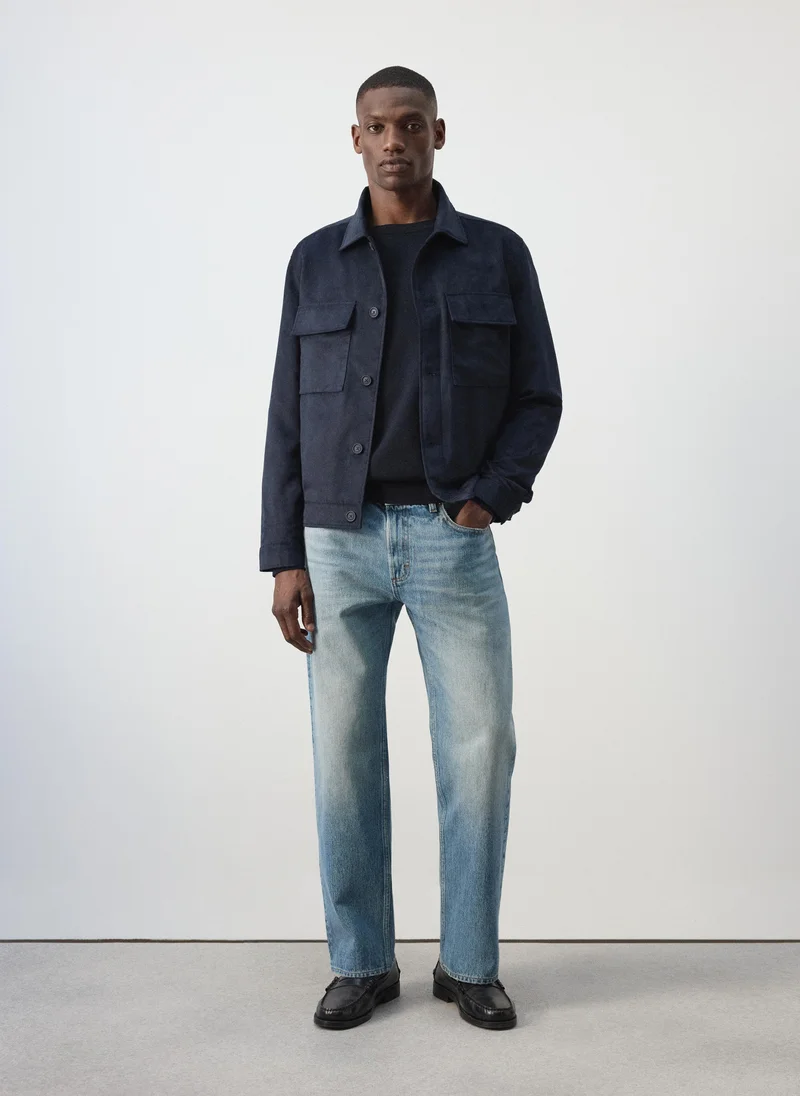 Mango Man 57-AZUL NOCHE Suede-Effect Jacket With Pockets for Men | Best Price UAE
