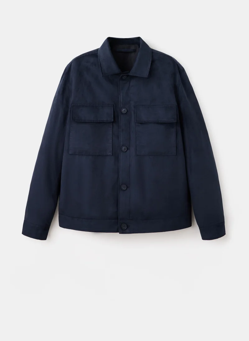 Mango Man 57-AZUL NOCHE Suede-Effect Jacket With Pockets for Men | Best Price UAE