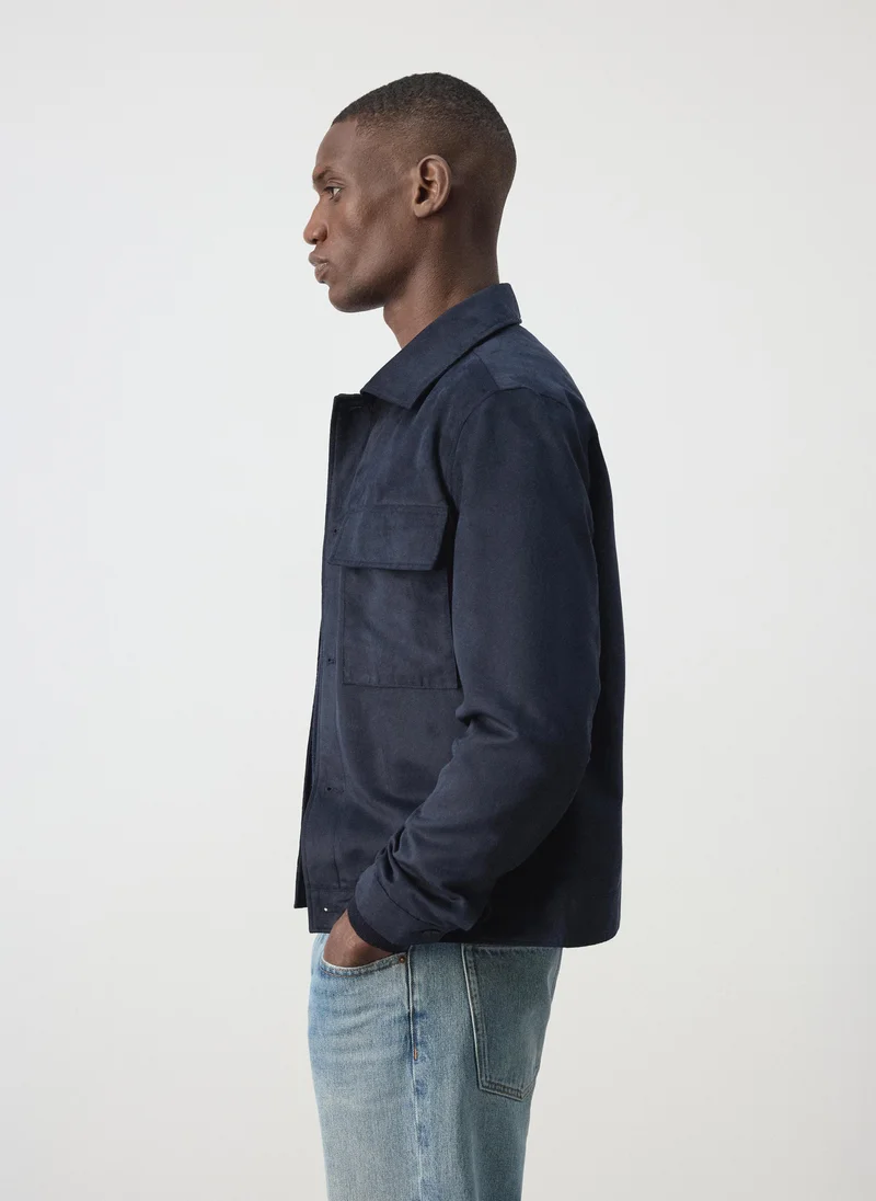 Mango Man 57-AZUL NOCHE Suede-Effect Jacket With Pockets for Men | Best Price UAE