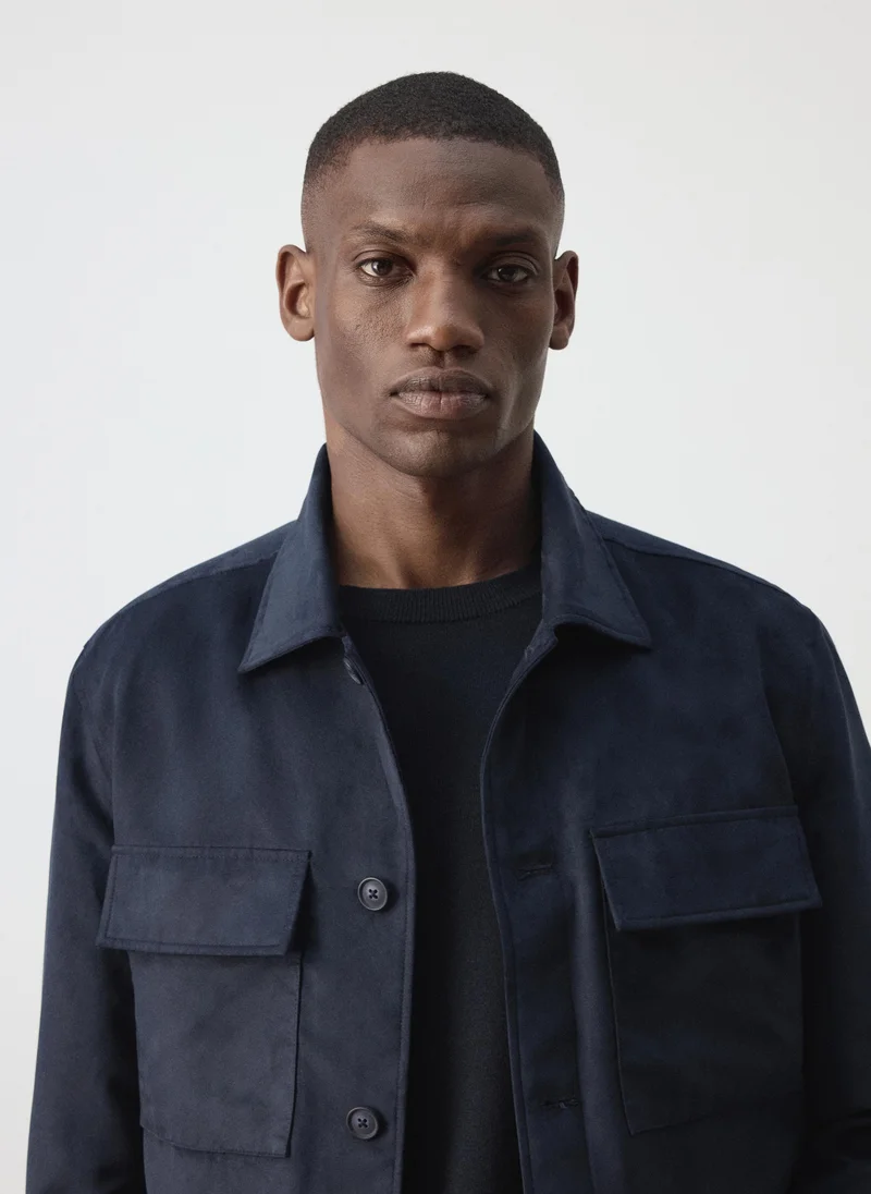 Mango Man 57-AZUL NOCHE Suede-Effect Jacket With Pockets for Men | Best Price UAE