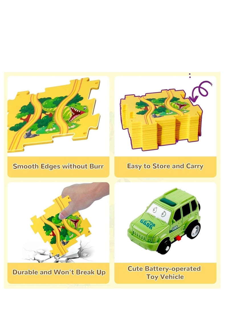 Altheqa Puzzle Track Car Play Set, Plastic Floor Puzzles for Kids With Vehicles, Railcar Puzzle, Car Tracks for Toddlers, Educational Montessori Car Toys - Image 2