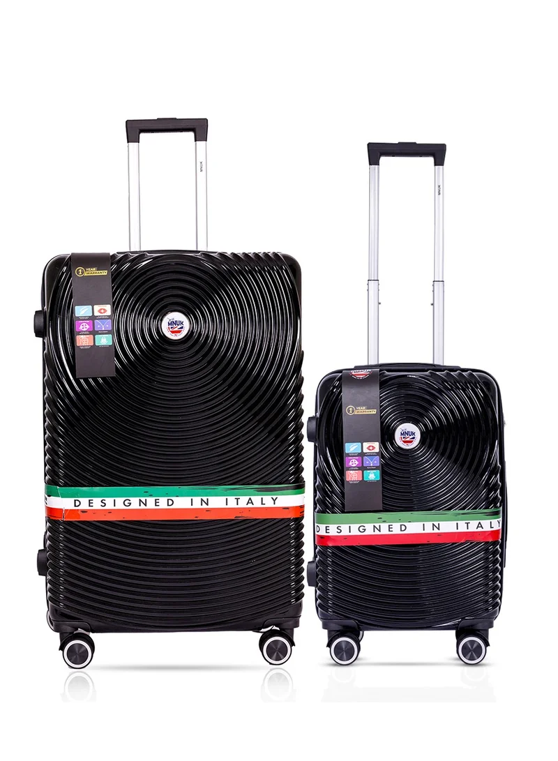 MNUK Cruise Set of 2 Luggage | Hardside Soft Handle Trolley with USB Port & TSA Lock |Double 360° 4 Wheeler| Cabin-20 Inch, Large-28 Inch| Black