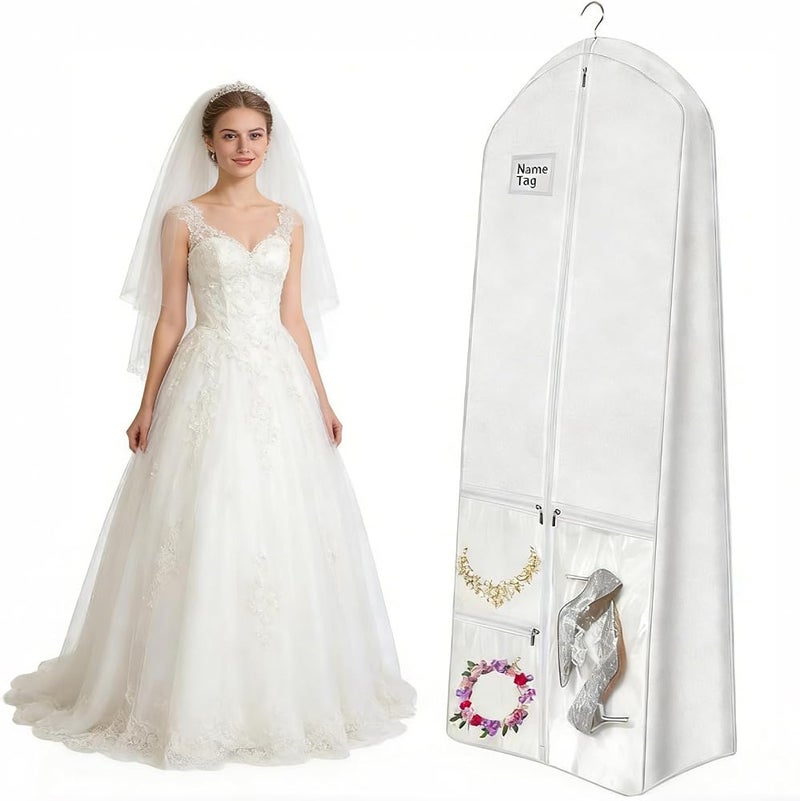 Funvalley Surperfect 72-inch Gown Storage Bag, Foldable Extra Long Wedding Dress Bag, Long Gown Storage Bag with Multiple Pockets, Dustproof and Moisture-Resistant, Lightweight and Portable, Outerwear packaging Bag - Image 1