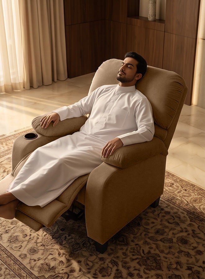 إن - هاوس NZ71 | كرسي استرخاء ثابت منجد بالمخمل - 90×85×95 سم - بني فاتح - Image 3