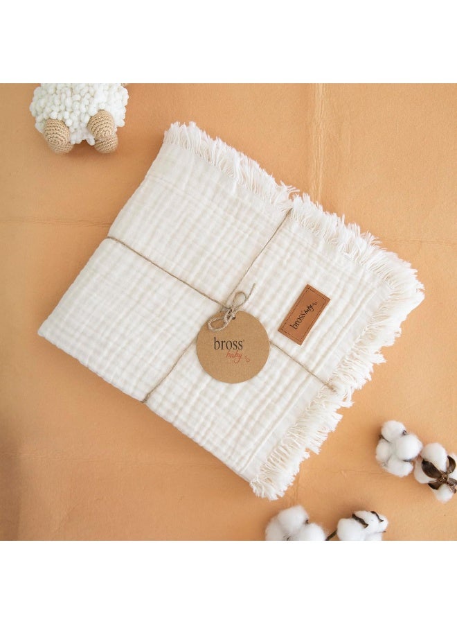 BROSS 100% Cotton Unisex Baby Blanket, 4-Layers, 110 * 120 cm, Swaddle Blanket for Newborn Babies, Soft Silky Blanket for Babies, Newborn Receiving Blanket, Baby Muslin Blanket Soft (Ecru) - Image 1