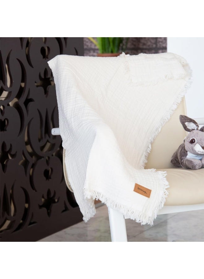 BROSS 100% Cotton Unisex Baby Blanket, 4-Layers, 110 * 120 cm, Swaddle Blanket for Newborn Babies, Soft Silky Blanket for Babies, Newborn Receiving Blanket, Baby Muslin Blanket Soft (Ecru) - Image 3