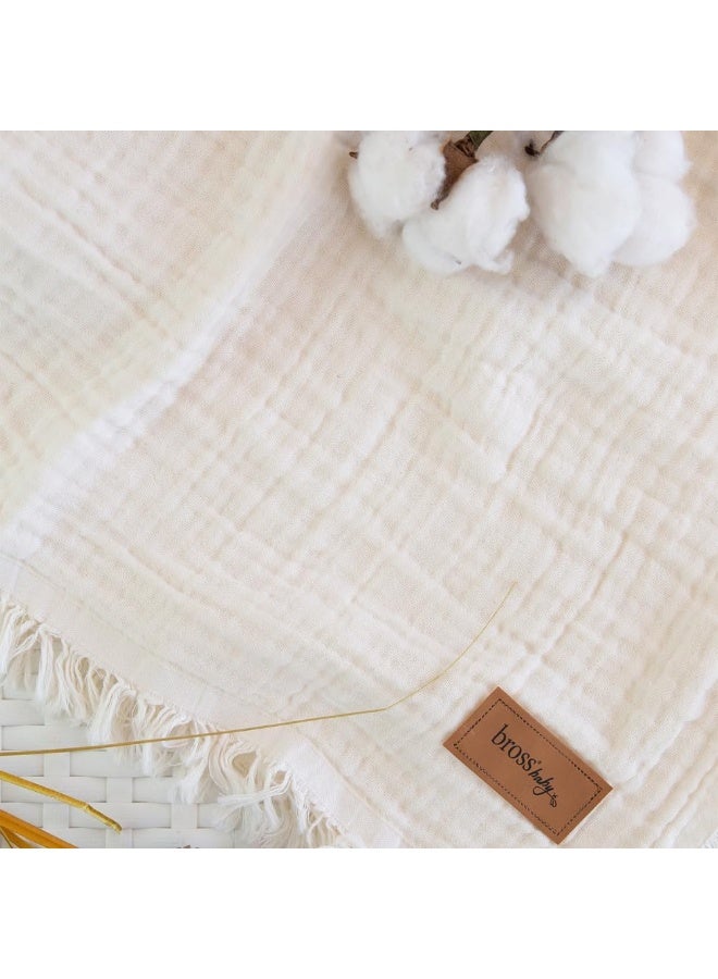BROSS 100% Cotton Unisex Baby Blanket, 4-Layers, 110 * 120 cm, Swaddle Blanket for Newborn Babies, Soft Silky Blanket for Babies, Newborn Receiving Blanket, Baby Muslin Blanket Soft (Ecru) - Image 4