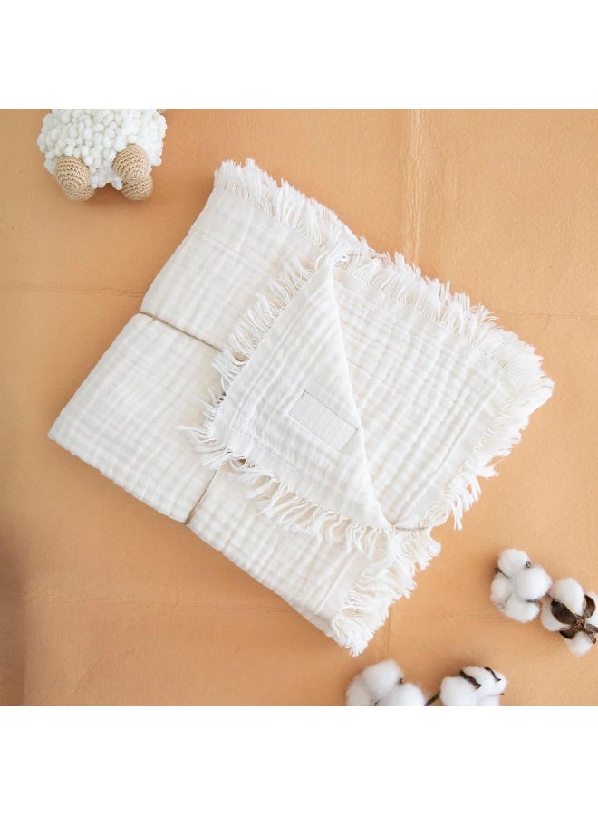 BROSS 100% Cotton Unisex Baby Blanket, 4-Layers, 110 * 120 cm, Swaddle Blanket for Newborn Babies, Soft Silky Blanket for Babies, Newborn Receiving Blanket, Baby Muslin Blanket Soft (Ecru) - Image 2