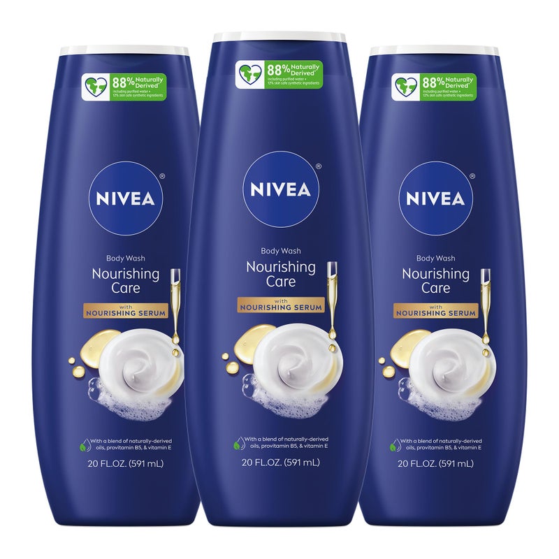 NIVEA Nourishing Care Body Wash with Nourishing Serum, Moisturizing Body Wash for Women, Enriched with Provitamin B5 and Vitamin E, 20 Fl Oz Bottle, Pack of 3 - Image 1