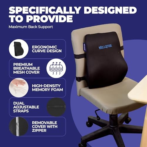 WELLGIVER Gel Memory Foam Lumbar Support Pillow for Office Chair & Car Seat – Ergonomic Back Cushion for Lower Back Pain Relief, Posture Support & Comfortable Long Sitting - Image 5