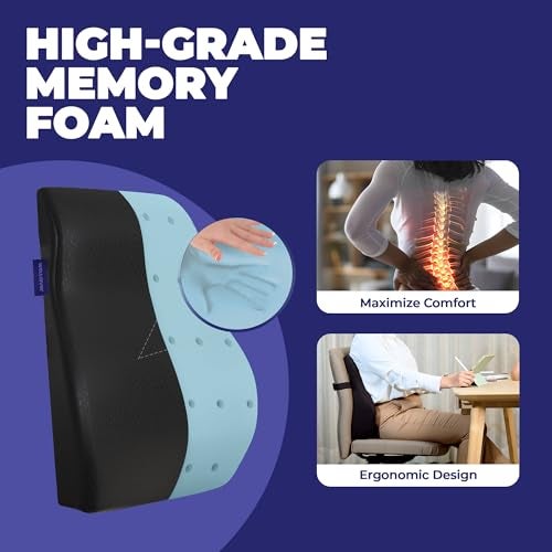 WELLGIVER Gel Memory Foam Lumbar Support Pillow for Office Chair & Car Seat – Ergonomic Back Cushion for Lower Back Pain Relief, Posture Support & Comfortable Long Sitting - Image 3
