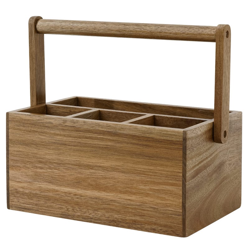 VaeFae Acacia Silverware Caddy with Handle, Wooden Utensil Holder, Mulip-pose Organizer for Kitchen, Office, Bathroom, Bedroom - Image 1