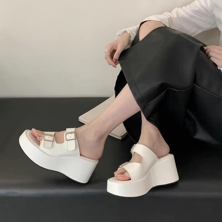 2025 Small Height Height Super High Heels Women'S Summer Belt Buckle Platform Low Sandals Wedge Platform Slides - Image 5