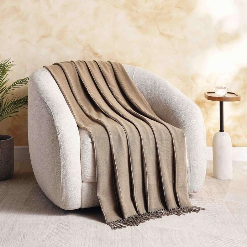 Pan Home Serene Stone Washed Fringed Throw 130x170-Ochre