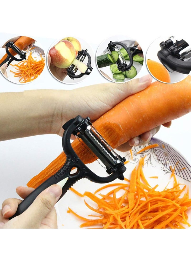 مقشرة خضار وفواكه 3 في 1 من الستانلس ستيل – متعددة الوظائف (قطاعة مستقيمة، مشرشرة، جوليان) – قطعة واحدة( متعدد الألوان) - Image 1