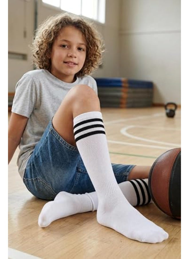 White athletic socks for children with black stripes, made of cotton, set of 3 socks in multiple sizes, for boys and girls. - Image 3
