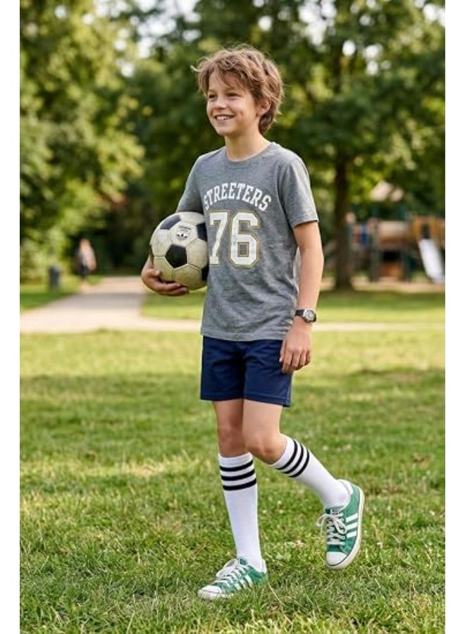 White athletic socks for children with black stripes, made of cotton, set of 3 socks in multiple sizes, for boys and girls. - Image 4