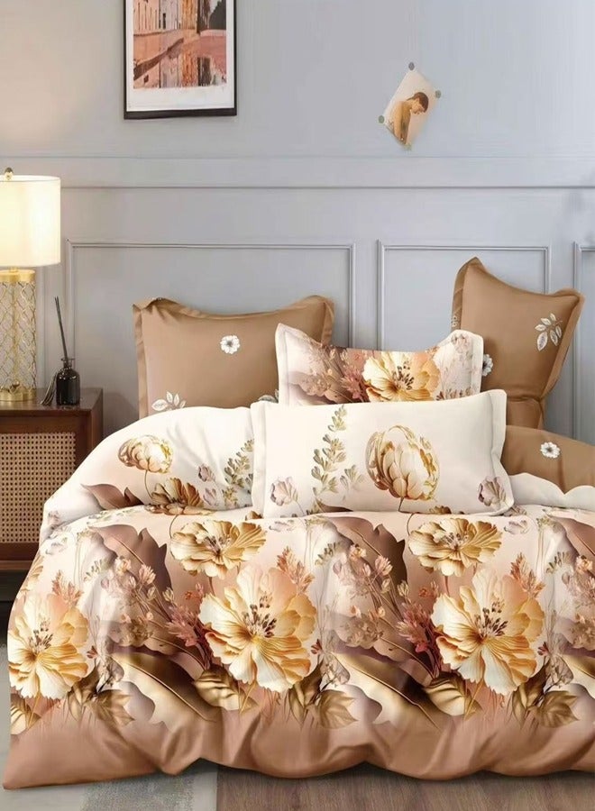 طقم سرير كينغ سايز 220x240 سم - 6 قطع، قماش ميكروفايبر - 1 غطاء لحاف، 1 ملاءة مشدودة، 4 أغطية وسائد، قابل للتنفس، مريح وناعم (الحشو غير متضمن)