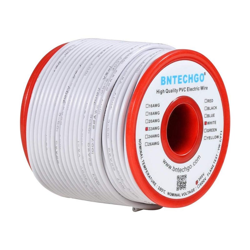 BNTECHGO 22 Gauge PVC 1007 Solid Electric Wire White 100 ft 22 AWG 1007 Hook Up Tinned Copper Wire - Image 2
