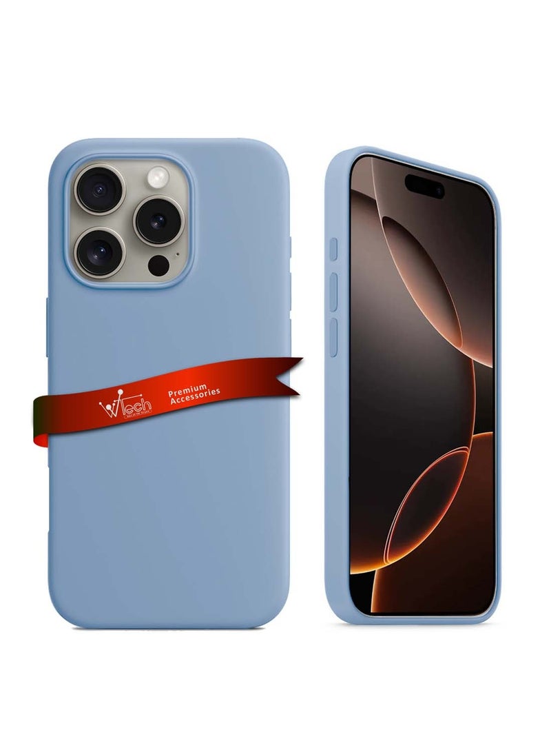 دبليو تيك غطاء جراب سيليكون سائل بريميوم من ابل ايفون 16 برو 2024 - أزرق صخري - Image 1