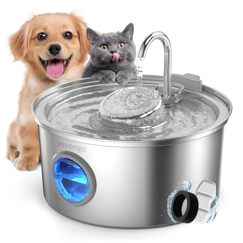 Invengo Cat Water Fountain Stainless Steel, 108oz/3.2L Pet Fountain with Large Water Level Window, Ultra Quiet Automatic Cat Water Dispenser for Cats and Dogs, 2 Flow Modes, Splash-Proof Design - Image 1