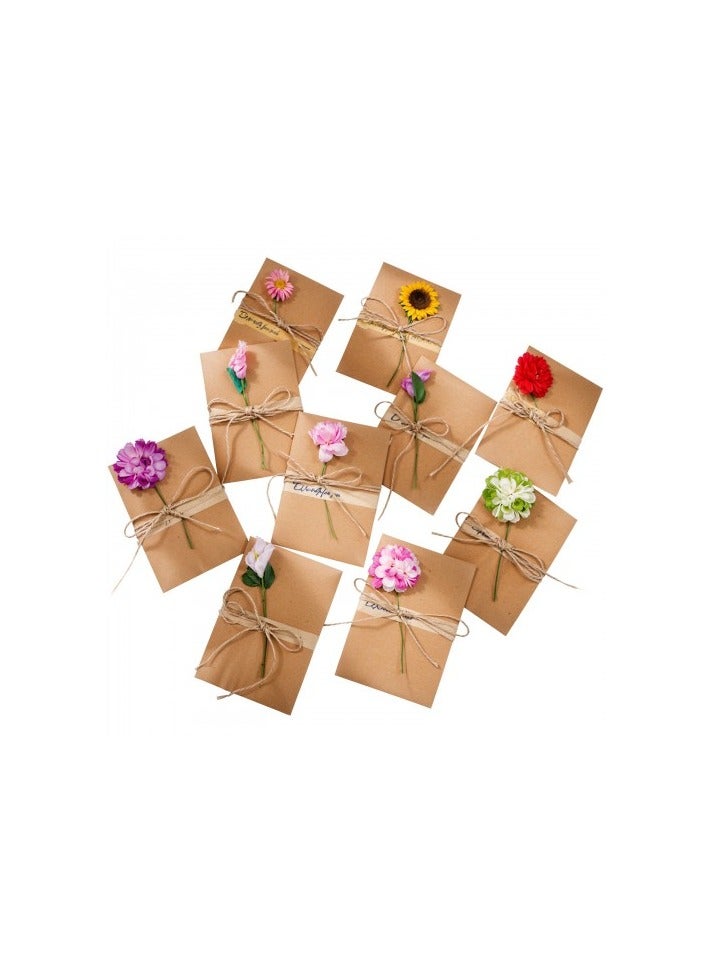 10 Pack Greeting Card,Handmade Greeting Cards Set with Envelopes, Dried Flowers, Stickers and Twine – Blank Kraft Paper Cards for Birthday, Wedding, Thank You, Valentine’s Day - Image 1