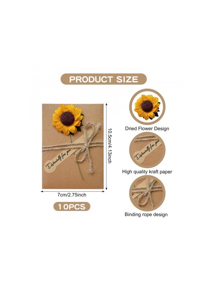 10 Pack Greeting Card,Handmade Greeting Cards Set with Envelopes, Dried Flowers, Stickers and Twine – Blank Kraft Paper Cards for Birthday, Wedding, Thank You, Valentine’s Day - Image 3