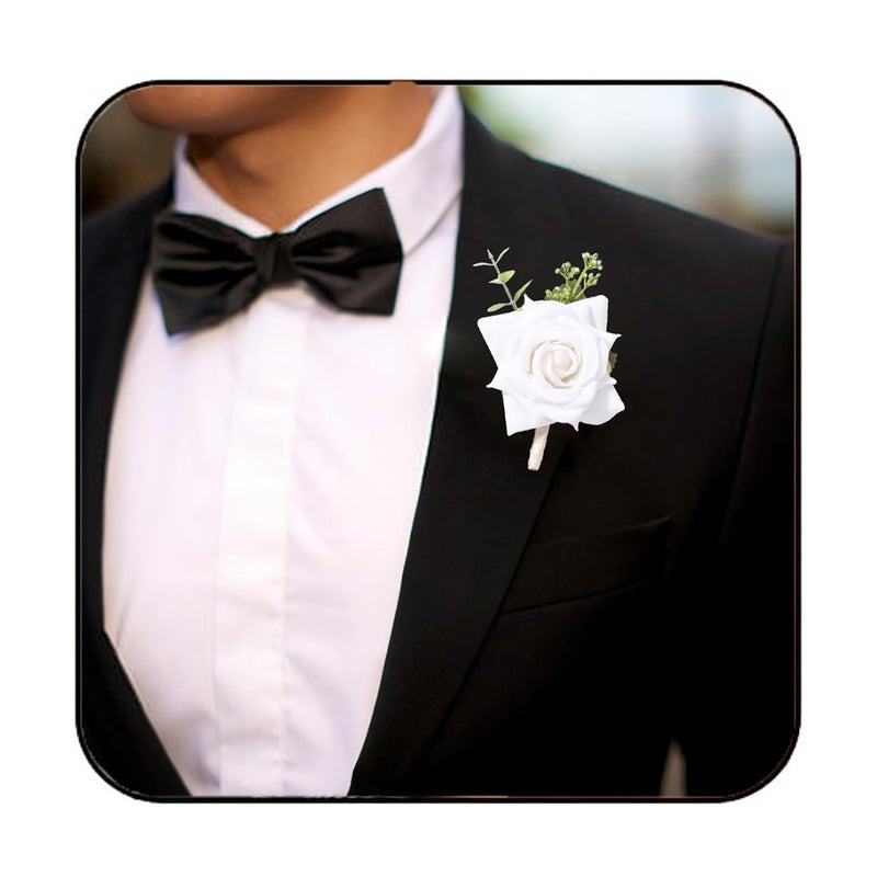 Latious Wedding White Rose Boutonniere Groom Flower Buttonholes Groomsmans Prom Suit Decoration Party Anniversary Accessories for Man AWhite