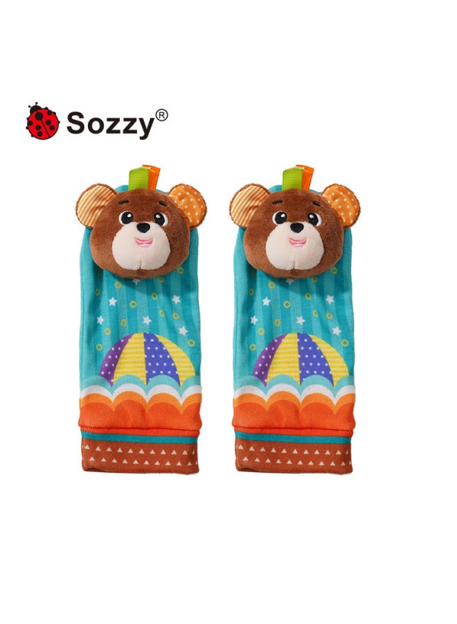 Sozzy Baby Bell Toy Baby Wrist Strap Socks Watch Strap Decoration Baby Toy 0-1 Years Old Puzzle-Color:Cute Bear Socks - Image 1