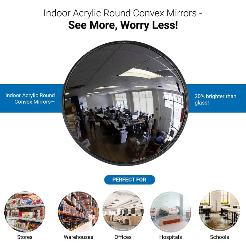 Vision Metalizers 12” Acrylic Convex Mirror, Round Indoor Security Mirror for the Garage Blind Spot, Store Safety, Warehouse Side View, and More, Wall Mirror for Personal or Office Use - Vision Metalizers,Black - Image 4