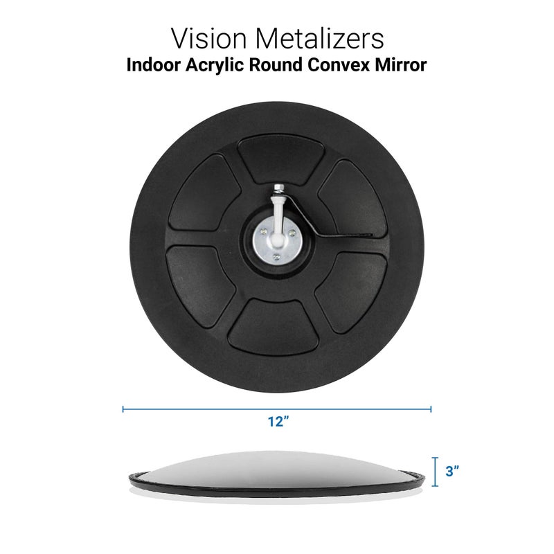 Vision Metalizers 12” Acrylic Convex Mirror, Round Indoor Security Mirror for the Garage Blind Spot, Store Safety, Warehouse Side View, and More, Wall Mirror for Personal or Office Use - Vision Metalizers,Black - Image 2